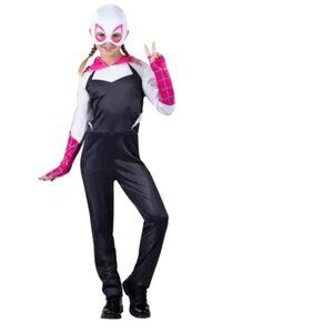 Marvel Spider Gwen Halloween Costume 7/8 Hooded Jumpsuit & Mask 2 Pc Girls
